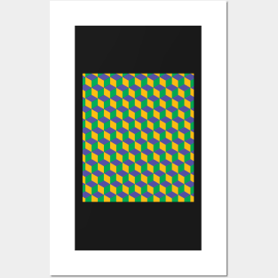 Cube Optical Illusion Pattern - Green/Yellow/Blue Posters and Art